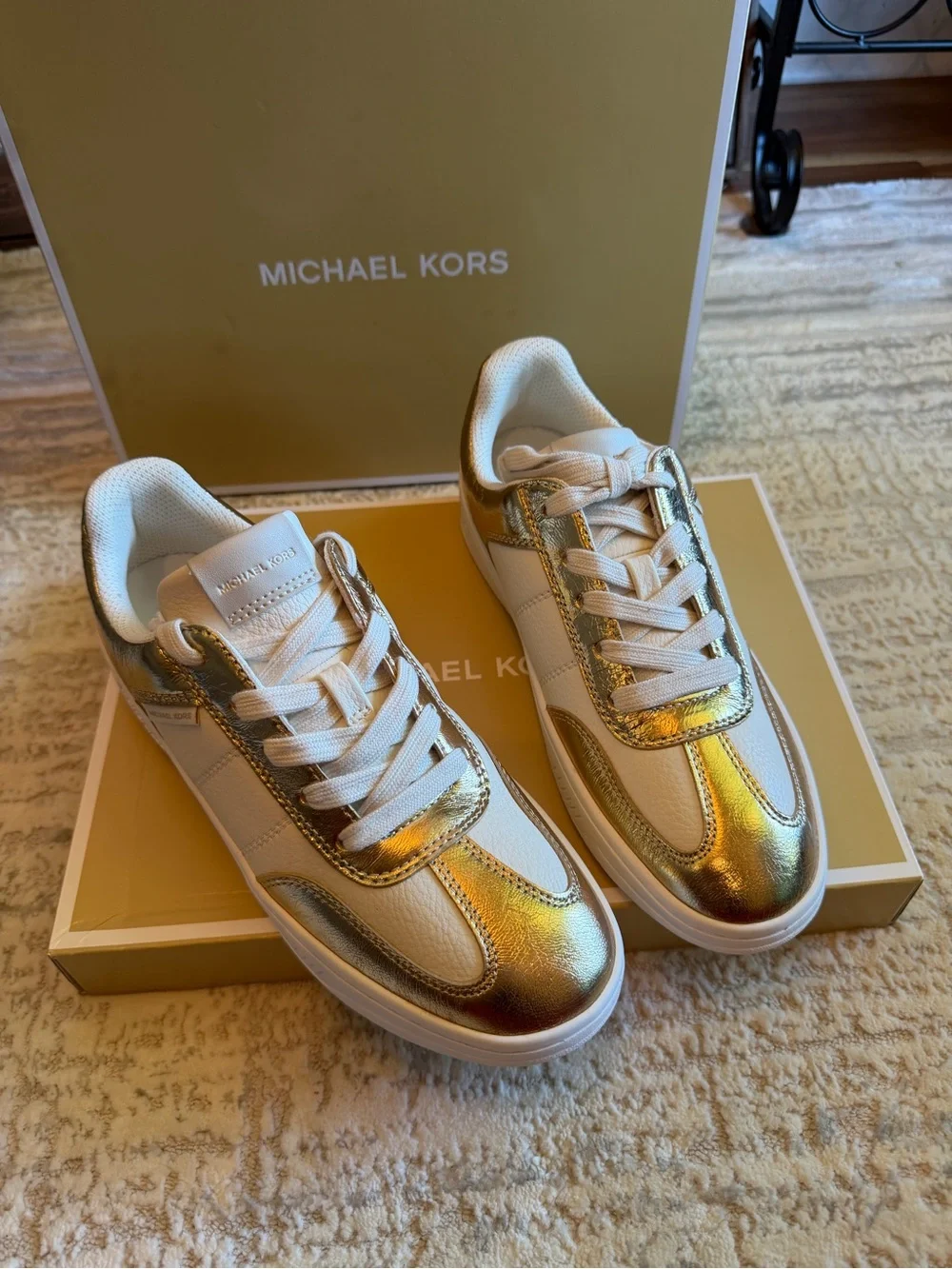Michael Kors Gold and White Sneakers
